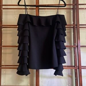 NWT By Johnny Au 10 US 6 Black Tiered Top